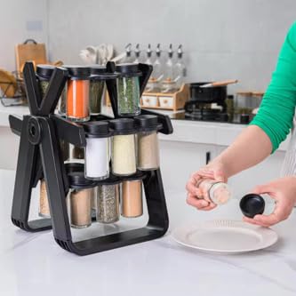 rotating spice rack set designed to organize and store various spices