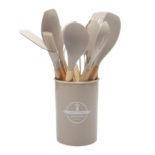 Creations 12 Pieces Silicone Kitchen Utensils Essential Cookware Modern Heat Resistant BeigeHome & Garden|Kitchen