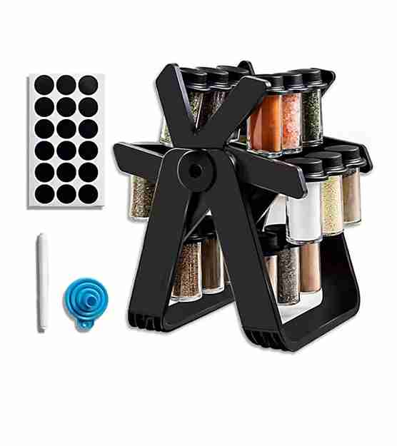 rotating spice rack set designed to organize and store various spices