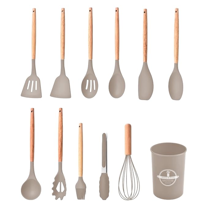 Creations 12 Pieces Silicone Kitchen Utensils Essential Cookware Modern Heat Resistant BeigeHome & Garden|Kitchen