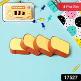 17527 3d Toast Bread Shape Eraser For Kids Cartoons Erasers Toast Bread Erasers Bread Shaped Eraser For Students Gift Cute Fun Food Pencil Erasers For School Classroom Stationery For Boys  Girls (4 Pcs Set)